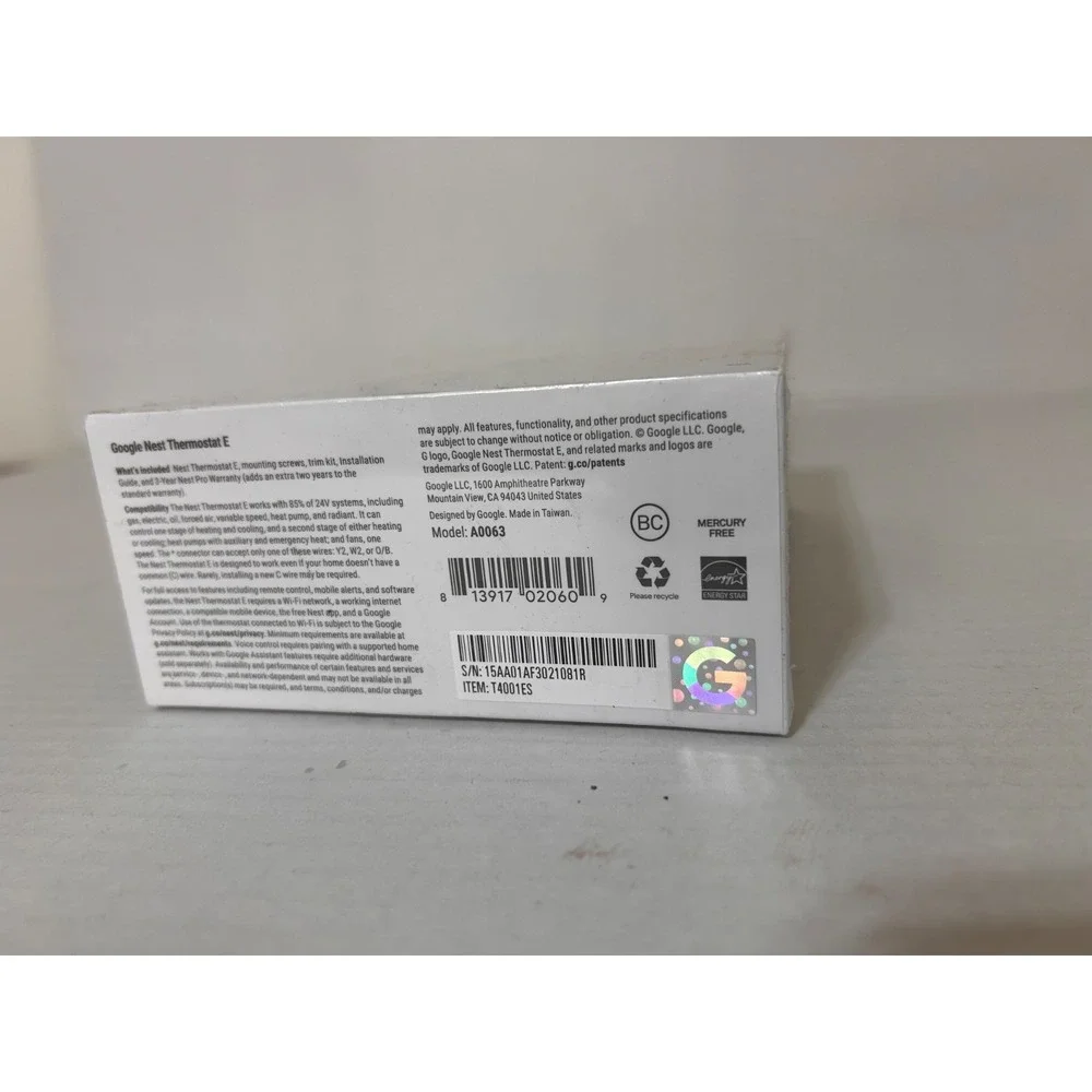 Complete Kit Google Nest T4001ES Nest Thermostat E Smart - White T4000ES Seale